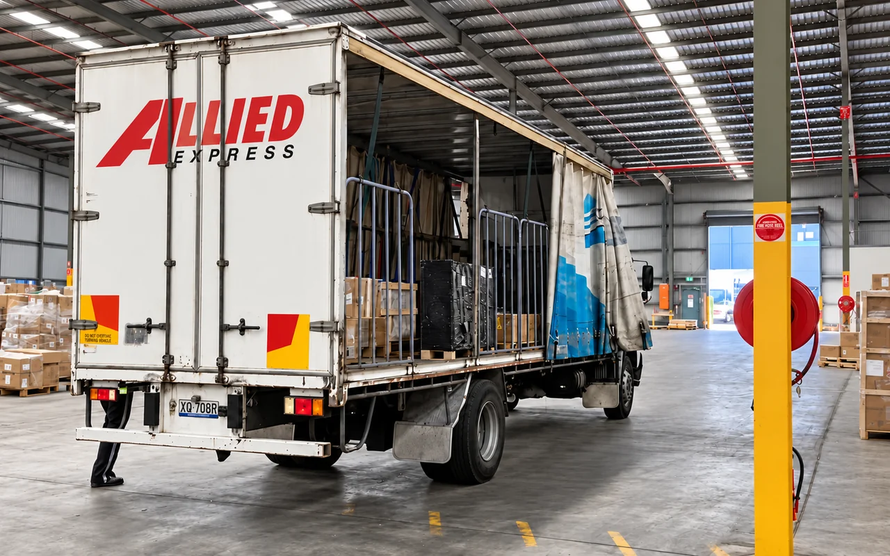 Allied Express 貨車喺 Super Cargo Logistics 倉庫提貨